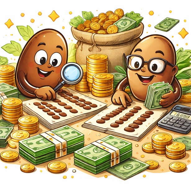 Beancountz bean mascots counting money